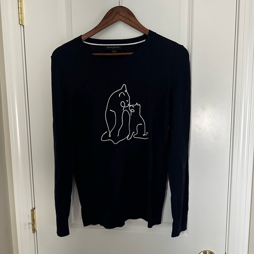 Banana Republic Navy Sweater with Cat Design